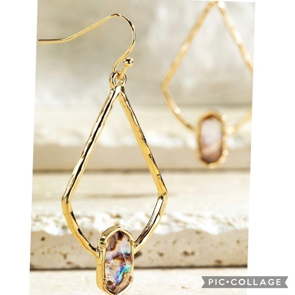 Faux Stone Tear Dangle Gold Drop Earrings - Picture 1 of 3